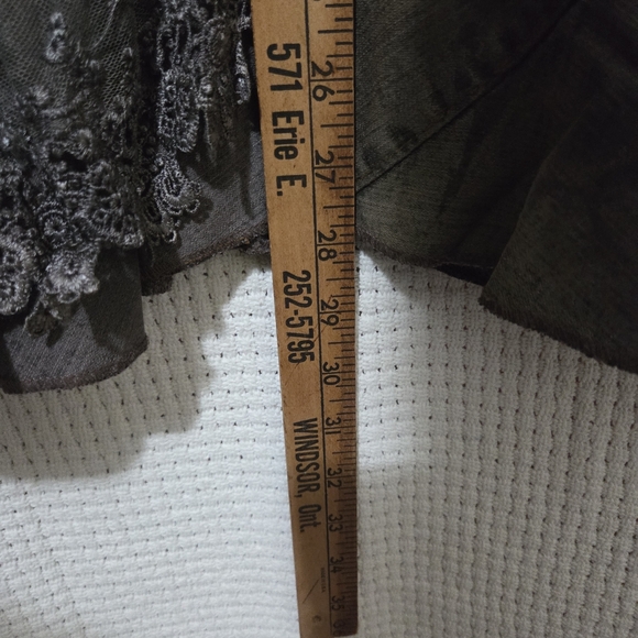 Boho Chic Handmade Dark Grey Distressed Denim Skirt with Lace Details L/XL - Picture 9 of 10